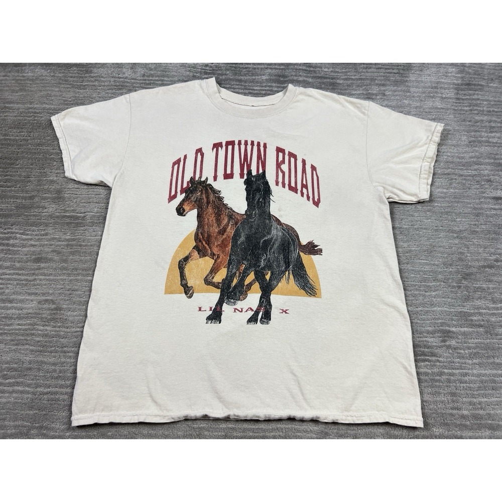 Lil Nas X T-Shirt Adult M/L Beige Old Town Road‎ Graphic Short Sleeve Cotton
